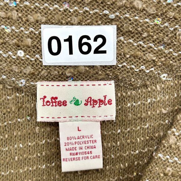 Toffee Apple Cardigan Women’s Large Brown Boho Knit Preppy Stripe Sequin Sweater - Picture 13 of 13